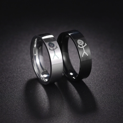 Lustiger Mittelfinger Strichmännchen Ring Edelstahl Graviert Punk Poliertes Band Neuheit Schmuck Für Männer Frauen