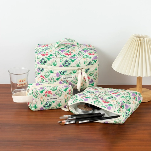 Quilted Floral Makeup Bag Portable Large Capacity Toiletry Organizer Set Soft Travel Wash Bag Cosmetic Pouch For Women