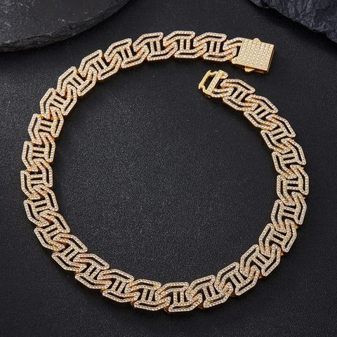 Hip Hop Iced Out Cuban Link Halskette Legierung Strass Geometrische H-Glied Schmuck Für Damen Herren
