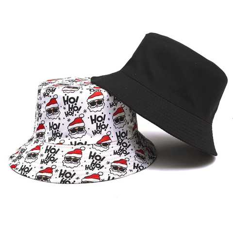 Kerst Emmer Hoed Kerstman Print Omkeerbaar Polyester Zonbescherming Outdoor Vakantie Festival Unisex