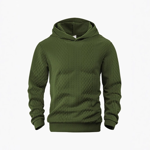 Heren Hoodie Met Capuchon Jacquard Gebreid Ruitpatroon Getextureerd Lange Mouwen Casual Pullover Losse Trui