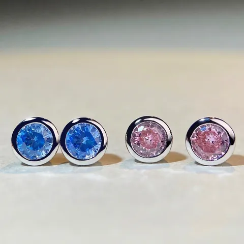 Lussuosi Orecchini a Bottone in Argento Sterling 925 Tondi Per Donna Con Strass Rosa Blu Minimalisti Geometrici Gioielli Moda