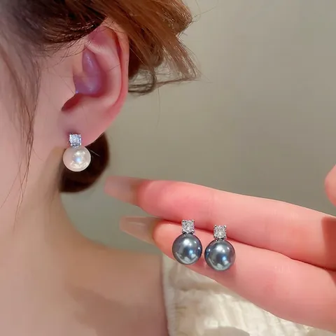 Elegante Künstliche Perlenstecker Ohrringe Mit Zirkonia Und Silbernem Ohrstecker Kleiner Einfacher Stil Schmuck Für Damen