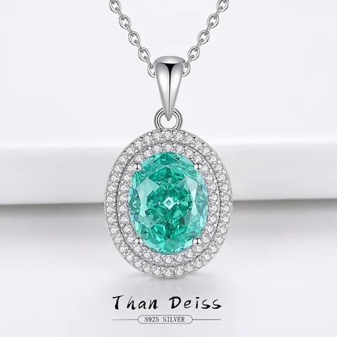 Collana con Ciondolo Ovale in Argento Sterling 925 per Donna Strass ad Alto Tenore di Carbonio Gioielli Eleganti Paraiba