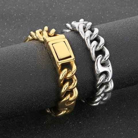 Bracciale A Catena Cubana Spessa Da Uomo Acciaio Inossidabile Maglia Marina Punk Hip Hop Gioielli Streetwear Lucido 316L