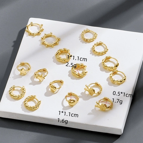 Gold Plated Copper Hoop Earrings For Women Minimalist Geometric Star Bunny Twisted Designs Lightweight
