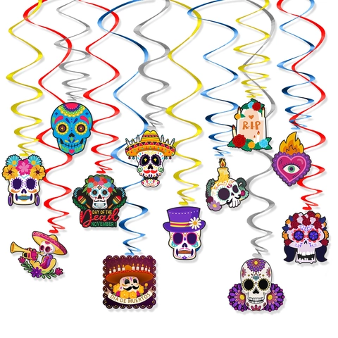Decorazioni A Spirale Sospese Giorno Dei Morti Carta Teschio Di Zucchero Lapide Decorazione Per Festa Dia De Muertos