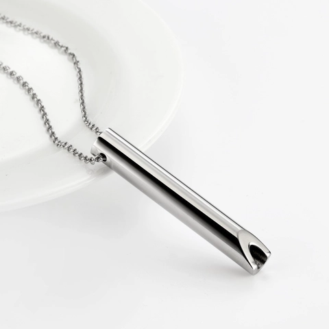 Minimalist Stainless Steel Whistle Pendant Necklace For Men Women Meditation Mindfulness Breathing Stress Relief Cylinder Chain Jewelry Gift