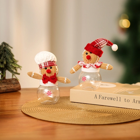 Christmas Candy Jar Gingerbread Man Holiday Cookie Storage Container Plastic Fabric Desktop Decor For Kids Festive Gift