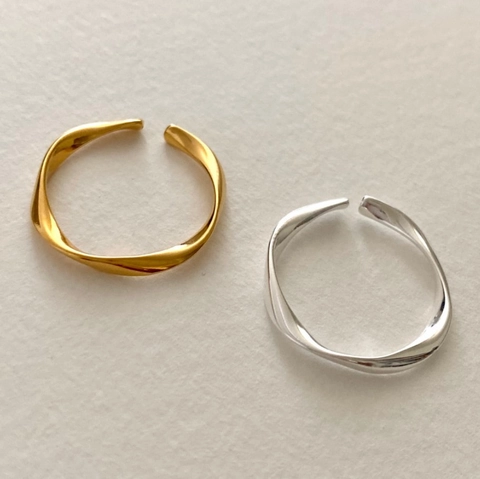 Anillo Abierto De Onda Retorcida De Plata De Ley 925 Banda Ajustable Minimalista Para Mujer Estilo Coreano