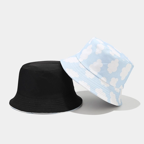 Chapeau Bob Réversible Toile Protection Solaire Extérieur Décontracté Motif Ciel Bleu Nuages Blancs Unisexe Respirant Léger