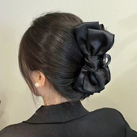 Handmade Large Bow Hair Clip Satin Organza Fabric Elegant Princess Style Headwear Claw Clip Hair Ties Women Girls