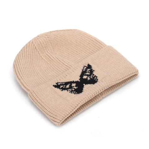 Knitted Beanie Hat Acrylic Warm Winter Outdoor Butterfly Jacquard Pattern Ribbed Cuffed Skull Cap For Women Minimalist