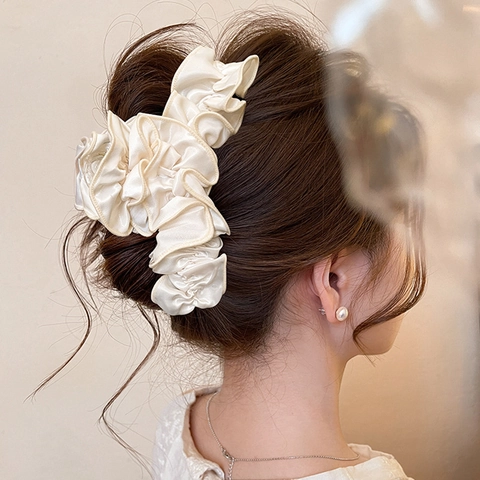 Molletta Per Capelli Grande Raso Volant Tessuto Fiore Elegante Stile Francese Accessorio Capelli Per Donne Capelli Folti