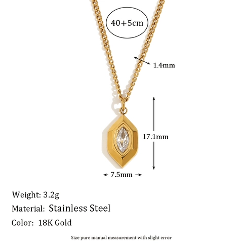 Geometric Rhombus Pendant Necklace Stainless Steel Gold Plated With Marquise White Cubic Zirconia Niche Style Women Jewelry