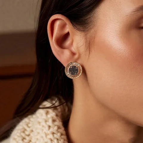 Runde Ohrstecker Mit Silberohrstift Vergoldetes Kupfer Geometrisch Baguette Zirkon Retro Stil Für Damen