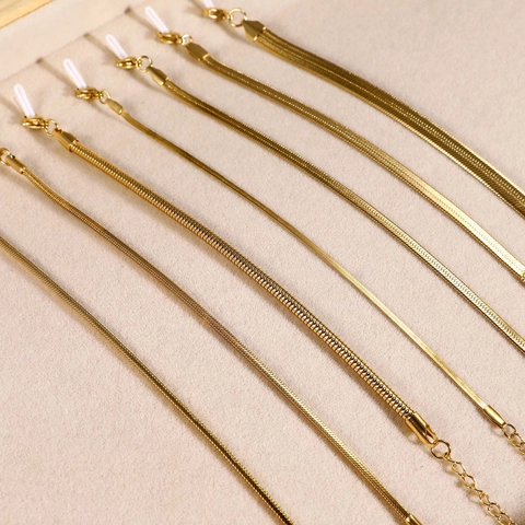 Minimalist Stainless Steel Bracelet 18K Gold Plated Snake Bone Blade Chain Adjustable Personalized Stackable Jewelry