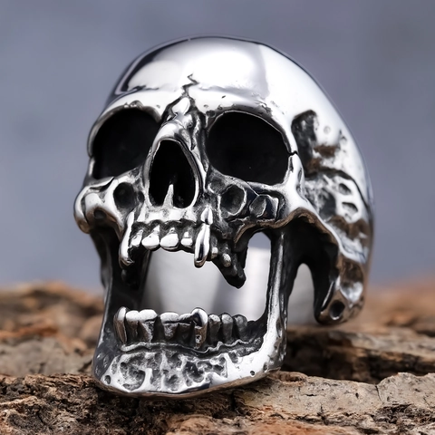 Skull Head Ring Stainless Steel Zombie Gothic Punk Biker Polished Oxidized Black Jewelry For Men