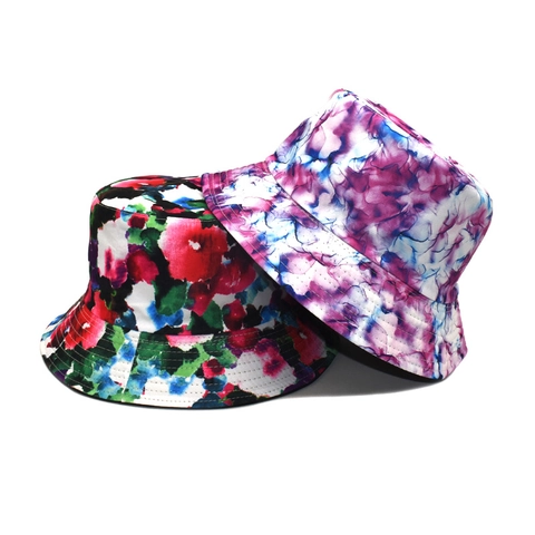 Bucket Hat Polyester Tie-Dye Floral Print Sunscreen Outdoor Summer Fashion Unisex Wide-Brim Packable