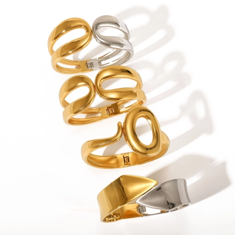 Minimalist Stainless Steel Open Bangle For Women Two Tone Gold Silver Plated Fluid Geometric Design Waterproof Jewelry