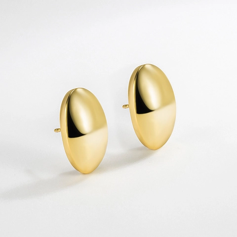 Minimalist 925 Sterling Silver Oval Bean Stud Earrings For Women High Polish Geometric 18K Gold Plated Silver Ear Jewelry