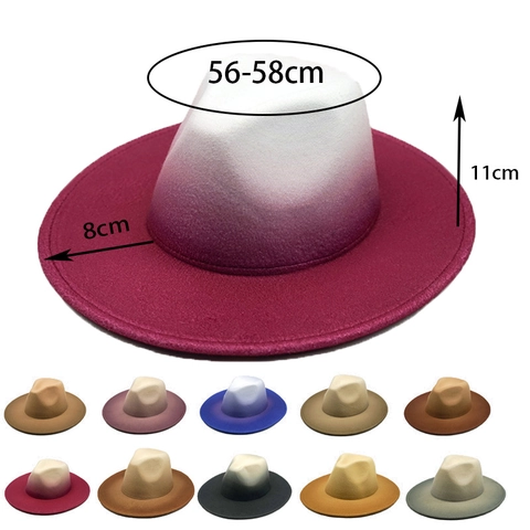 Fedora Hat Gradient Ombre Color Wool Felt Wide Brim Vintage Jazz Style Elegant Formal Party Accessory Unisex
