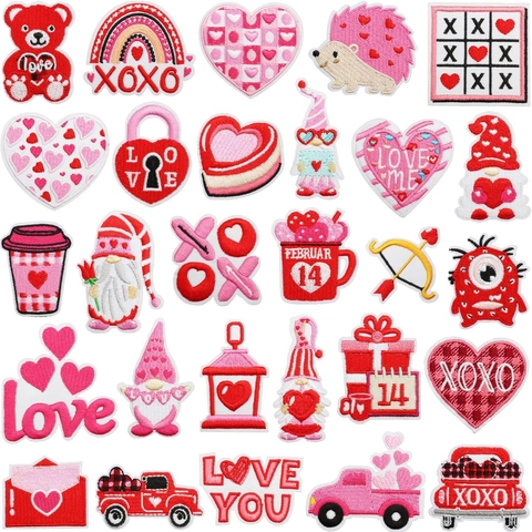 Valentijnsdag Geborduurde Patches Hart Kabouter Beer Polyester Stof Opstrijkbare Patches Voor Kleding DIY Decoratie