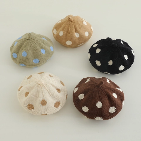 Basco In Maglia Per Bambini A Pois Caldo Inverno Autunno Retro Cappello Da Pittore Bambina Bambino