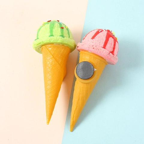 Realistic Simulation Ice Cream Cone Fridge Magnet PU Vinyl Colorful Kitchen Refrigerator Decoration Magnetic Dessert Model