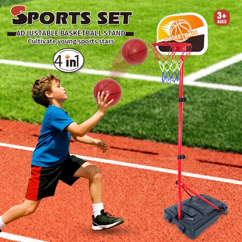 Verstelbare Basketbalring Set Voor Kinderen Multi-Sport Speelgoed Met Honkbalstandaard Draagbaar Binnen Buiten Stabiel