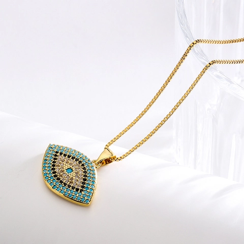 Evil Eye Pendant Necklace Copper With Zircon Micro Pave Box Chain Gold Silver Plated Jewelry For Women Elegant