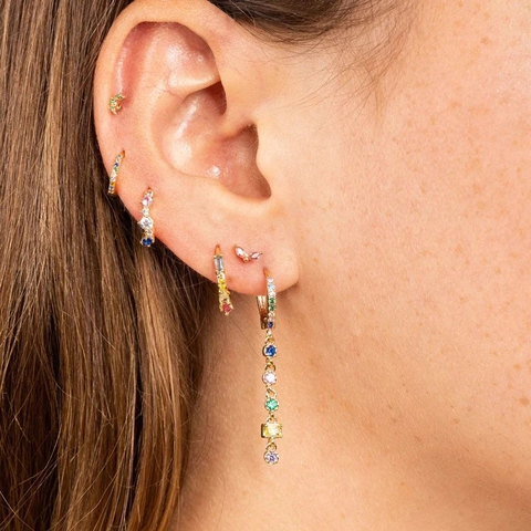 Elegante Mehrfarbige Zirkonia Quaste Ohrhänger Für Damen Vergoldet Kupfer Geometrische Ohrringe Mit 925 Silber Stift