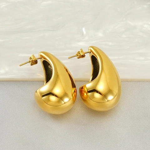 Water Drop Earrings 18K Gold Plated Stainless Steel Chunky Minimalist Fashion INS Style Jewelry For Women High Polish