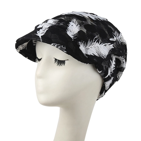 Berretto In Pizzo Donna Primavera Estate Sottile Traspirante Cappello Morbido Retrò Stampa Fiori Piume Sole