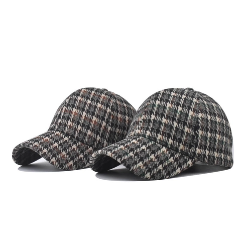Gorra De Béisbol De Pata De Gallo Para Hombre Mujer Retro Plaid Peaked Hat Hebilla De Metal Ajustable Textura De Lana Gruesa