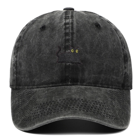 Cappello Da Baseball In Cotone Lavato Ricamo Gatto Nero Retro Regolabile Dad Hat Protezione Solare Stile Vintage