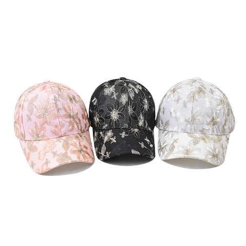 Berretto Da Baseball Donna Pizzo Ricamo Floreale Filo D'oro Mesh Traspirante Cappello Da Sole Regolabile Moda Elegante Accessorio