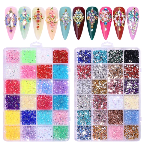 Diamantes De Imitación De Resina Para Arte De Uñas Espalda Plana Fluorescente AB Colores Mezclados Decoración DIY Accesorios De Manicura