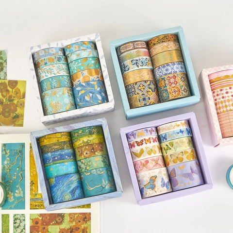 Artistieke Washi Tape Geschenkdoos Goudfolie Vintage Bloemen Vlindermonsters Voor Dagboek DIY Scrapbooking Decoratie