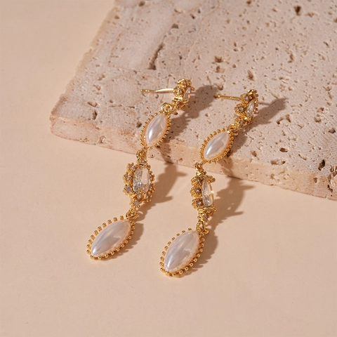 Orecchini Pendenti Retro Con Künstliche Perle Finte Marquise Zircone Nappa Con Perno In Argento Sterling 925 Gioielli Dorati Eleganti