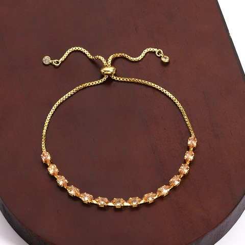 Marquise Cut Cubic Zirconia Tennis Bracelet Adjustable Slider Bolo Chain Gold Plated Brass Jewelry Women Elegant Accessory