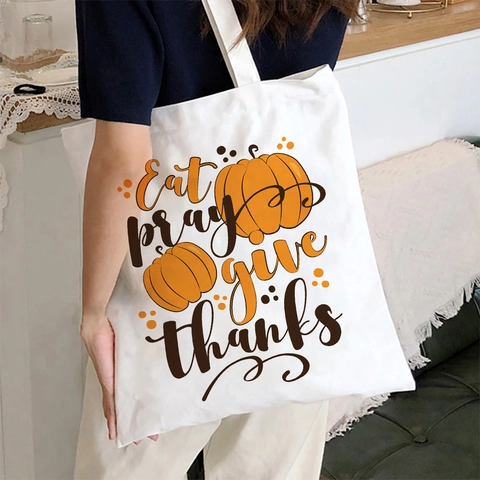 Women Canvas Tote Bag Large Capacity Autumn Pumpkin Print Thanksgiving Shopping Shoulder Bag Reusable Aesthetic
