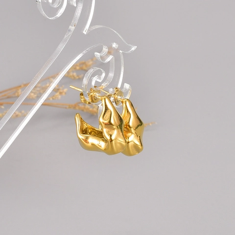 Pendientes de Botón Irregulares con Pliegues de Lava Fundida Para Mujer Acero de Titanio Chapado en Oro de 18K Plata Joyería de Moda
