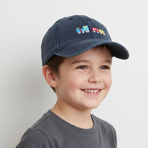 Kids Baseball Cap Washed Cotton Cartoon Train Embroidery Adjustable Sun Hat Toddler Boys Girls Vintage Breathable