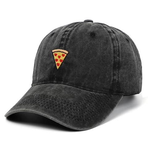 Pizza Embroidery Washed Cotton Baseball Cap Vintage Retro Adjustable Sun Hat Unisex Casual