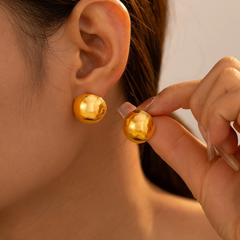 Pendientes de Botón Hemisféricos de Acero de Titanio Pulido Espejo Minimalistas Geométricos Oro Plata Joyería Mujer