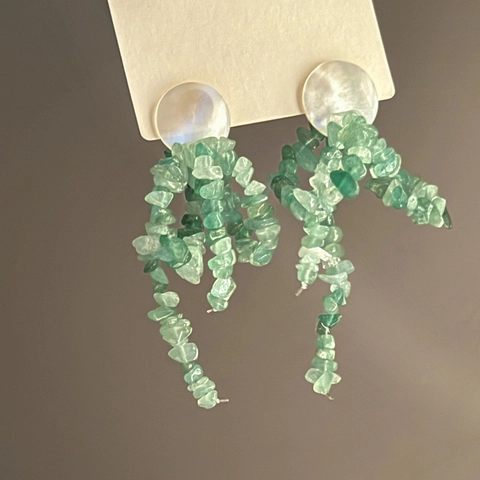 Pendientes Colgantes Borla Piedras Trituradas Nácar Poste Plata Esterlina 925 Estilo Mori Joyería Dulce Para Mujeres