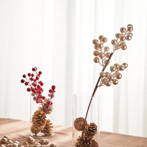 Kunstmatige Bessenstelen Glitter Schuim Kerst Picks Takken Dennenappel Winter Vakantie Huis Florale Vaas Decoratie