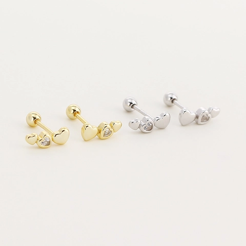 925 Sterlingsilber Herz Ohrstecker Für Damen Kleine Dreifach Herz Schraubverschluss Ohrringe Gold Silber Strass Schmuck