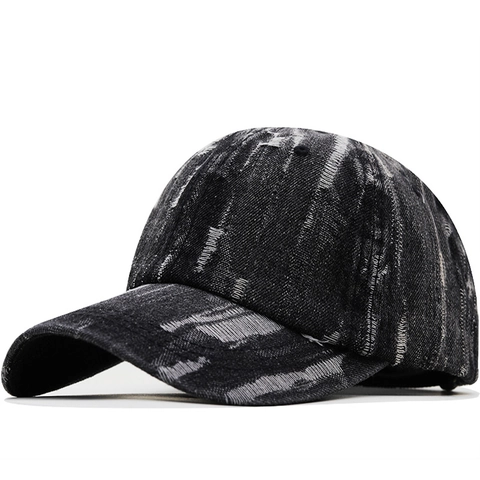 Distressed Washed Denim Baseball Cap Retro Vintage Frayed Hole Design Curved Brim Adjustable Sun Hat For Men Women